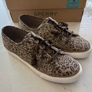 New Sperry Brown Sneakers Leopard Print Casual